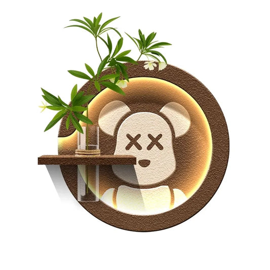 🐻 Bear Simplicity LED Wall Art – Cartoon Sandstone Decor for Living Room & Restaurant Walls
