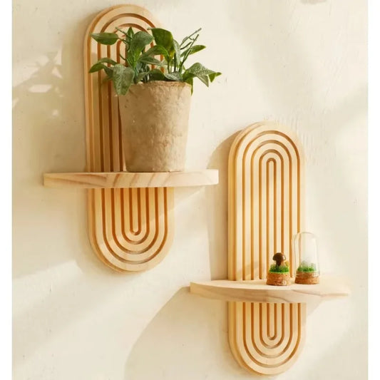 🪵 ECHO Boho Wooden Wall-Mounted Storage Rack – Natural Style Meets Function