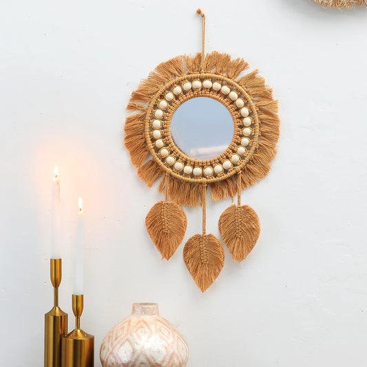 🪞 Hand-Woven Round Wall Mirror – Boho Chic Natural Fiber Accent Mirror