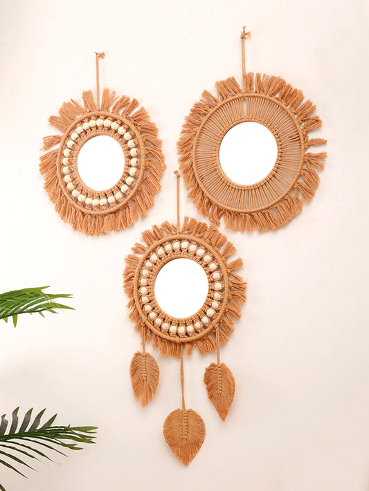 🪞 Hand-Woven Round Wall Mirror – Boho Chic Natural Fiber Accent Mirror